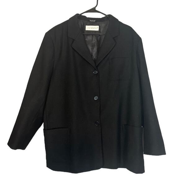 Sandro Black Button Front 100% Wool Notched Suit Jacket Blazer Women Sz 20W - Picture 1 of 9